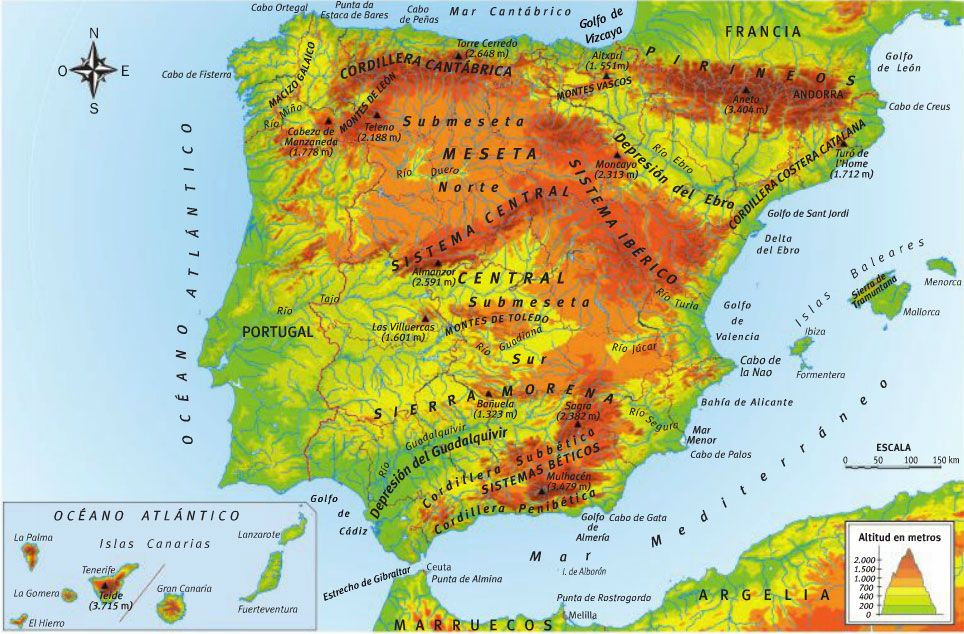 Mapa De Relieve De Espa a Mapa De Espa a